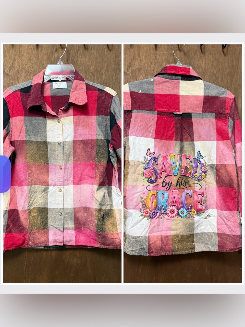 Women’s up-cycled plaid shirt large
